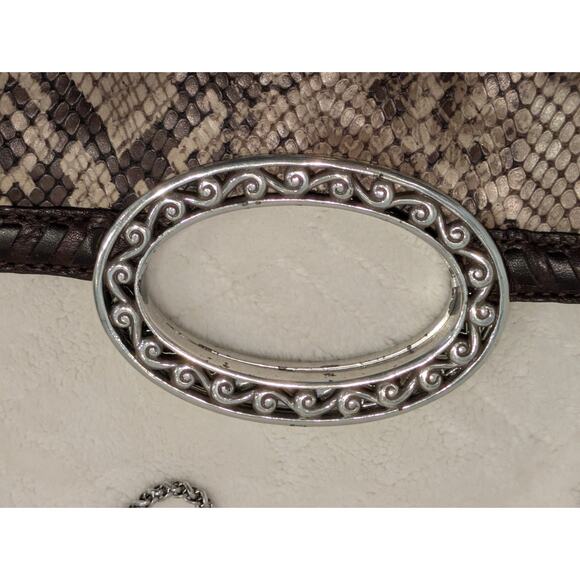 VTG Brighton Snakeskin Leather Fold-over Clutch Bag Purse Silver Chunky Clasp - Picture 9 of 12